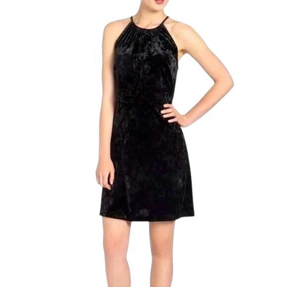 Lysse Crushed Black Velvet Tassel Tie Sleeveless Dress Size Small NWT